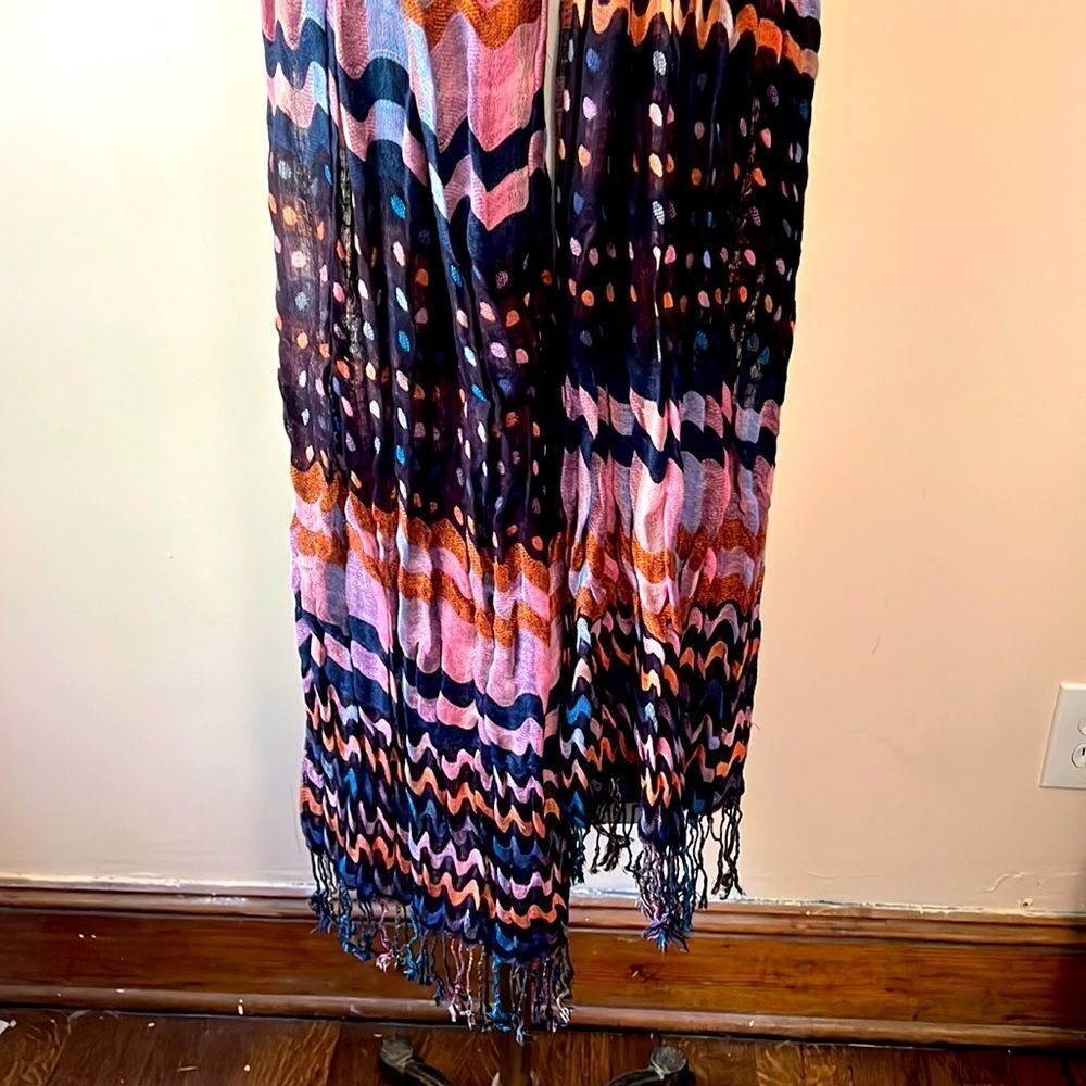 Peach Wave Abstract Pink and Blue Wrap Scarf